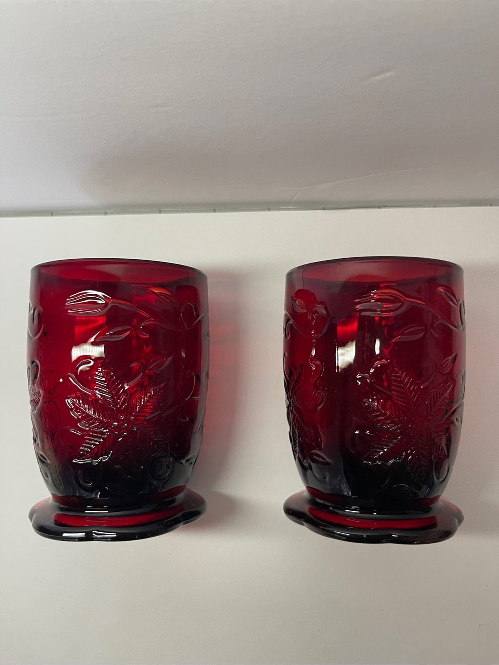 Princess House Fantasia Ruby Red Poinsettia Votive Holders Set of 2 #5265